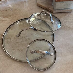 Princess House floral etched glass pan lids -3